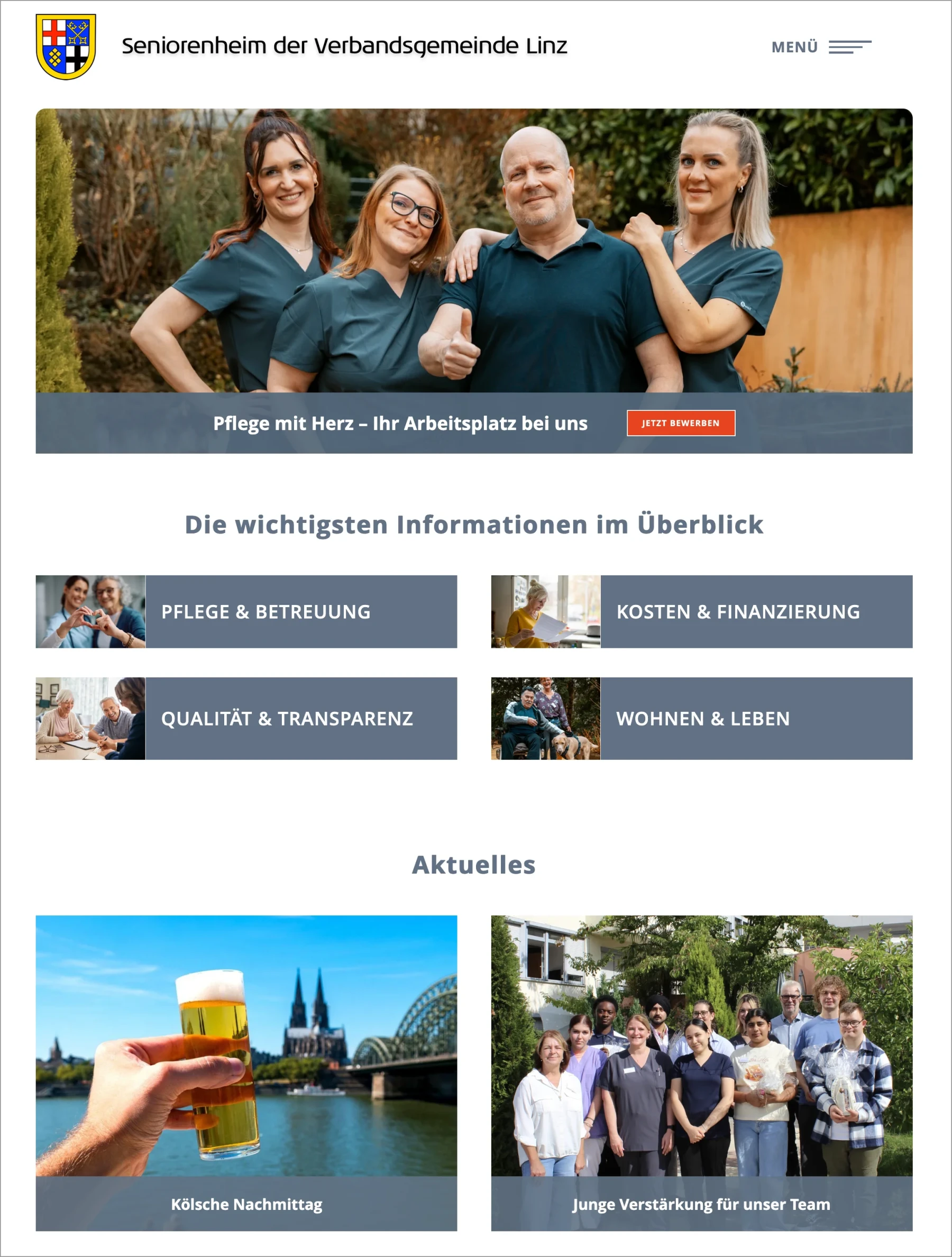 Seniorenheim Linz: Eine moderne pflegeleichte Website mit strukturierten Inhalten